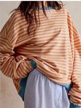 Free People Classic Crew Striped Sweatshirt - RETIRED